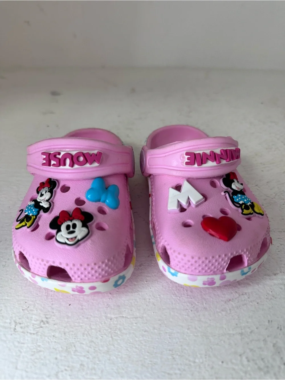CROCS Kids Pink Minnie Mouse Clog Sandals with Patterned Sole